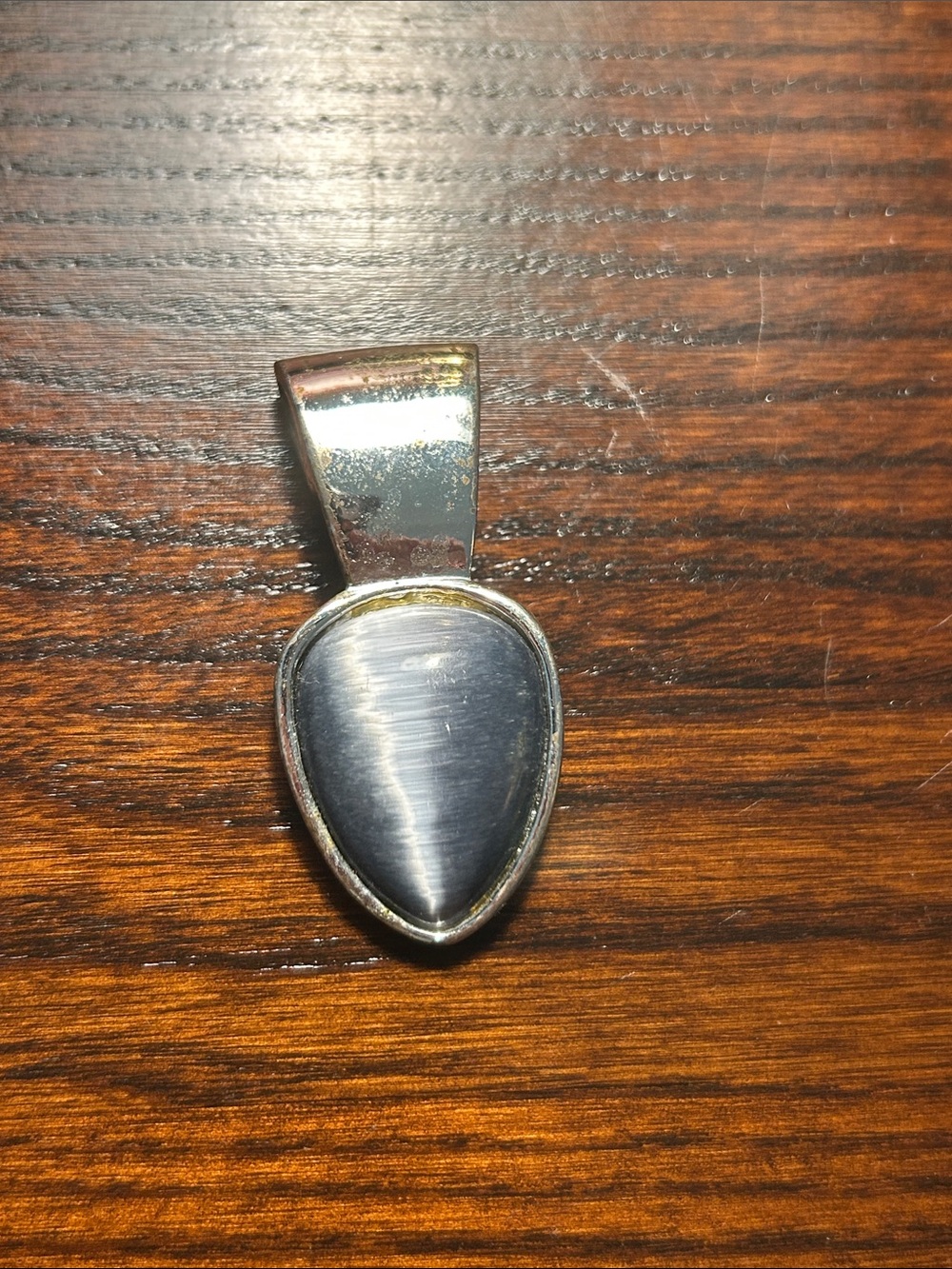 Silver Teardrop Pendant with Dark Gray Stone
